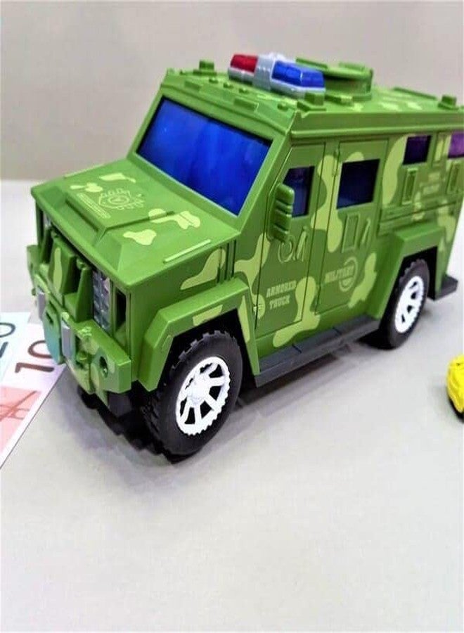 EVERMALL Military Car Money Safe Box for Kids Piggy Coin and Cash Savings Box, Military Truck Lights and Sound Music Army Jeep Money Saving Safe Bank Children Toy - Image 2